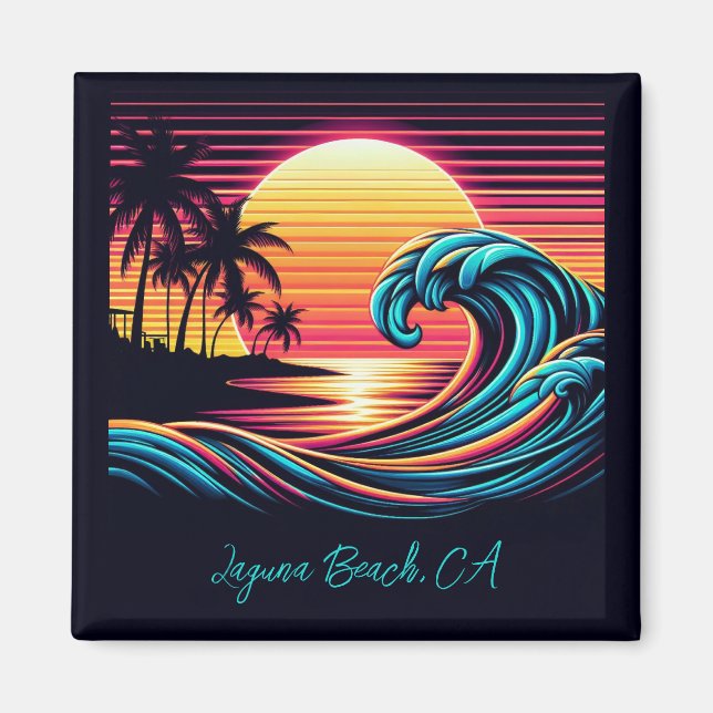 Sunset Retro Surf Wave Magnet (Vorne)