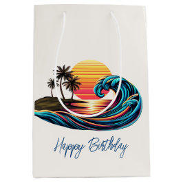 Sunset Retro Surf Wave Mittlere Geschenktüte