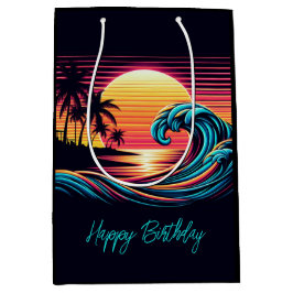 Sunset Retro Surf Wave Mittlere Geschenktüte