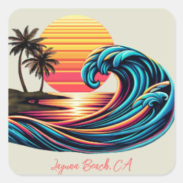 Sunset Retro Surf Wave Quadratischer Aufkleber