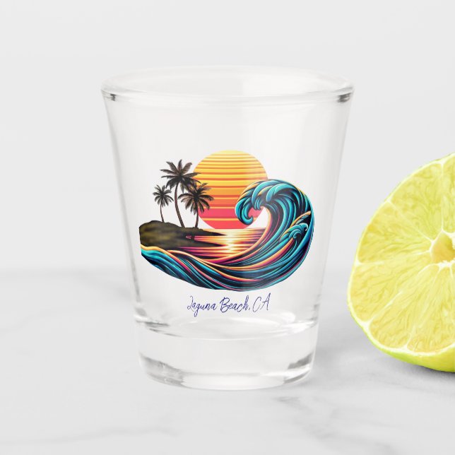 Sunset Retro Surf Wave Schnapsglas (Vorderseite)