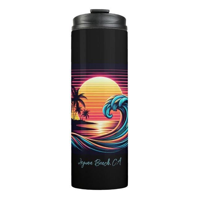 Sunset Retro Surf Wave- Thermosbecher (Vorderseite)