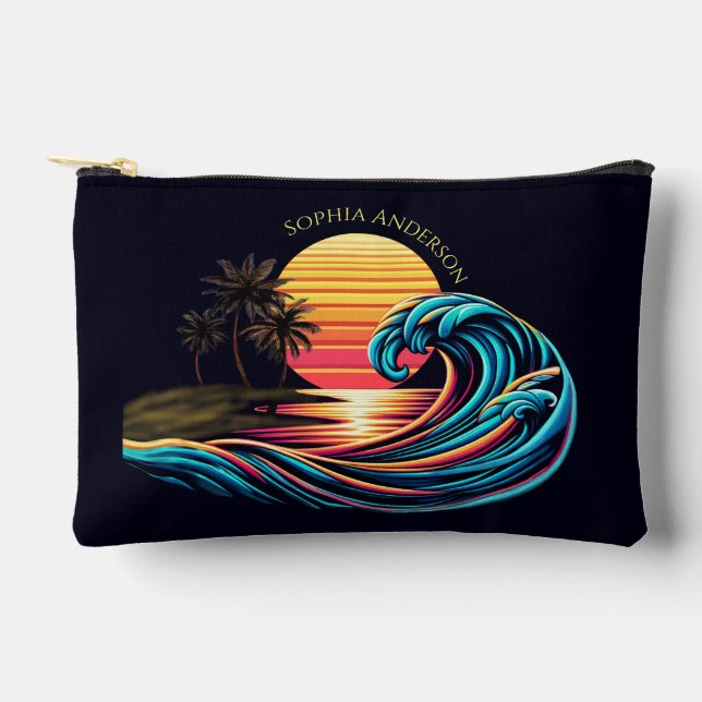 Sunset Retro Surf Wave- Zubehörtasche (Vorderseite)
