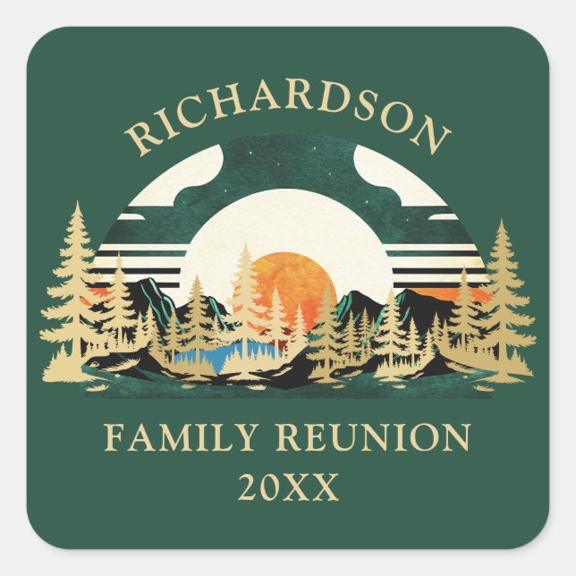 Sunset Road Trip Personalisiert Green Family Wiede Quadratischer Aufkleber (Vorderseite)