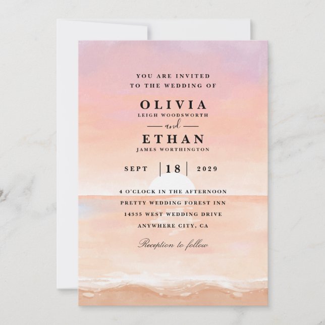 sunset rose beach invitations à mariage (Devant)