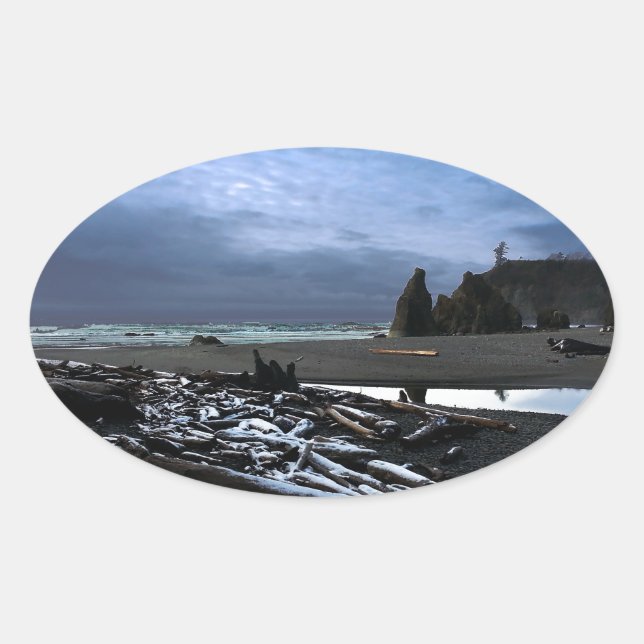 Sunset Ruby Beach Olympischer Nationalpark Ovaler Aufkleber (Vorderseite)