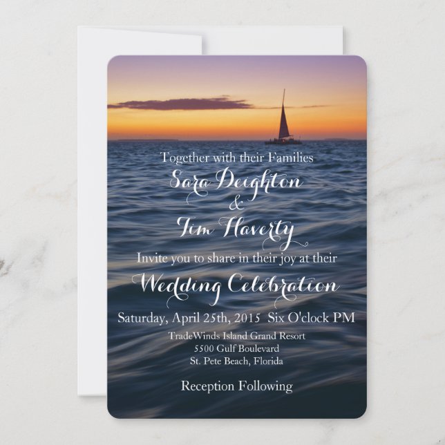 Sunset Sail Zeitgenössische Hochzeit einladen Einladung (Vorderseite)
