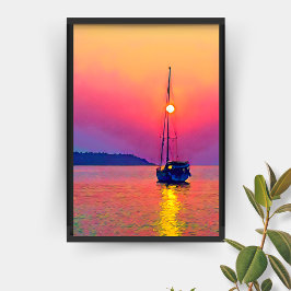 Sunset Sailboat auf dem Meer Poster