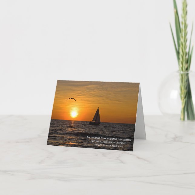 Sunset Sailboat Beileid Vielen Dank Dankeskarte (Vorderseite)