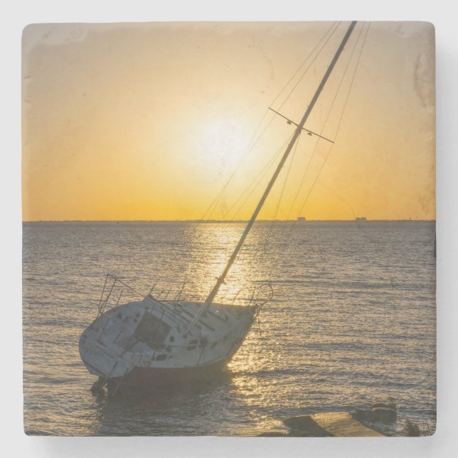 Sunset Sailboat Shipwreck Golf Breeze FL Steinuntersetzer (Vorderseite)