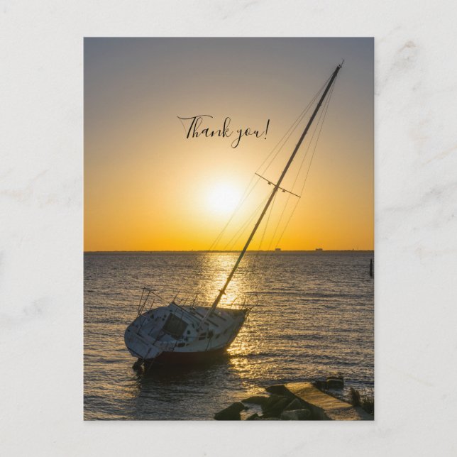 Sunset Sailboat Shipwreck Golf Breeze Vielen Dank Postkarte (Vorderseite)