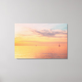 Sunset Sailboats Calm Ocean Horizon Glow Leinwanddruck