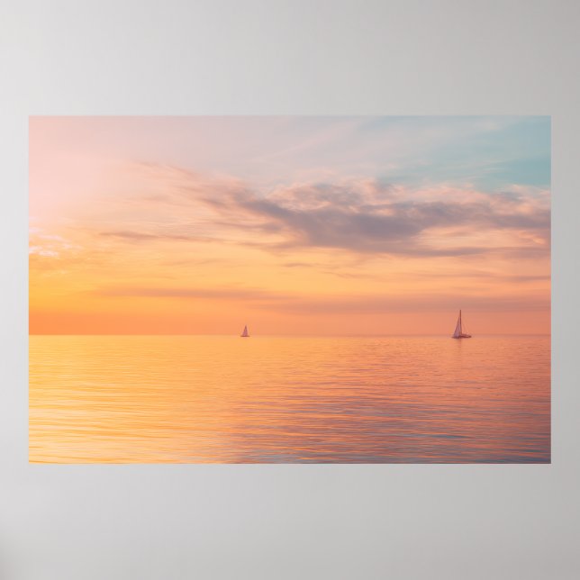Sunset Sailboats Calm Ocean Horizon Glow Poster (Vorne)
