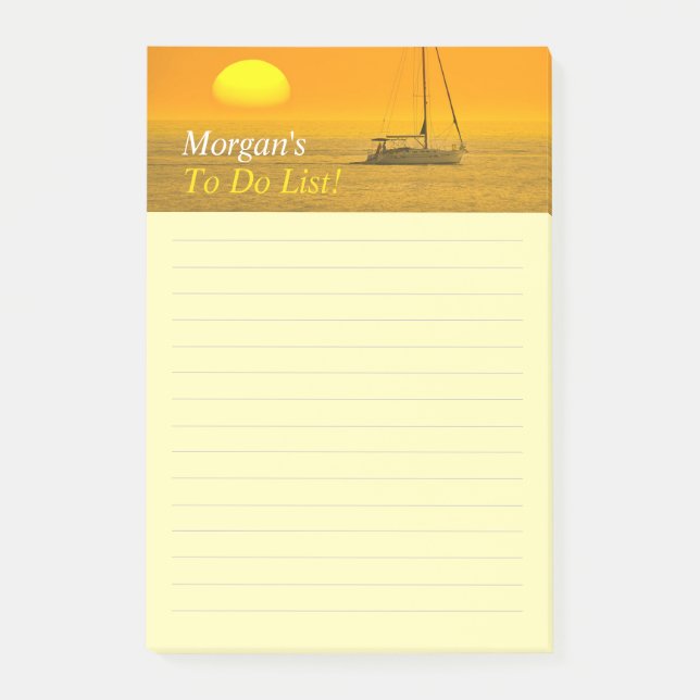 Sunset Sailing Boat, DIY Name Message, Ruled Lines Post-it Klebezettel (Vorderseite)