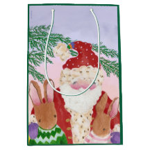Sunset Santa and Bunnies Mittlere Geschenktasche
