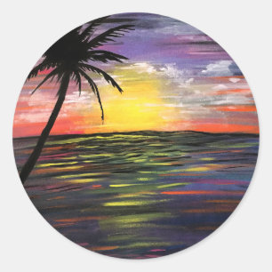 Sunset Sea Runder Aufkleber