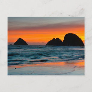 Sunset, Sea Stacks, Ocean, Oregon, USA Postkarte
