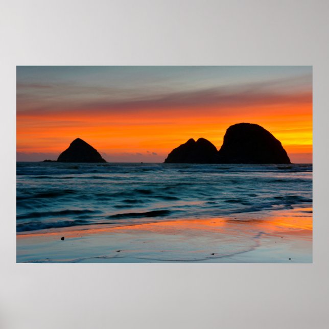 Sunset, Sea Stacks, Oceanside, Oregon, USA Poster (Vorne)