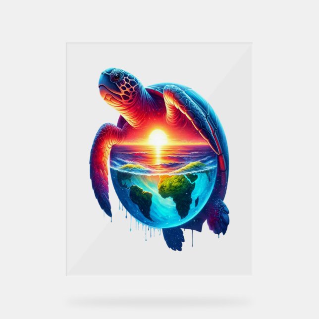 Sunset Sea Turtle Acrylschild (Vorderseite)
