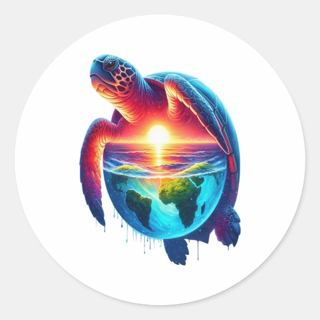 Sunset Sea Turtle Runder Aufkleber (Vorderseite)