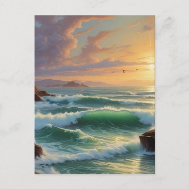 Sunset Seascape Painting Artwork Postkarte (Vorderseite)