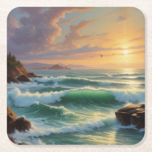 Sunset Seascape Painting Artwork Rechteckiger Pappuntersetzer