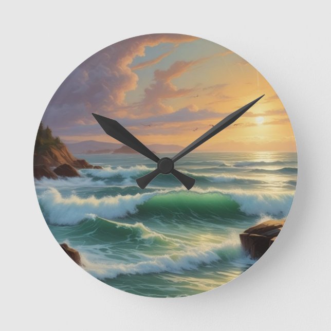 Sunset Seascape Painting Artwork Runde Wanduhr (Vorderseite)