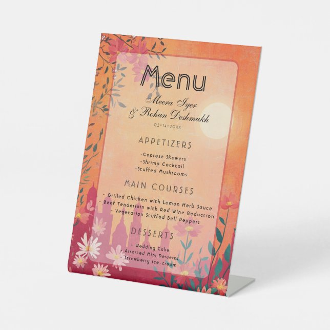 Sunset Serenade Pedestal Wedding Menü Sockelschild (Vorderseite)
