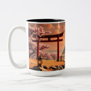 Sunset Serenity: Torii Gates und Pyramids Zweifarbige Tasse