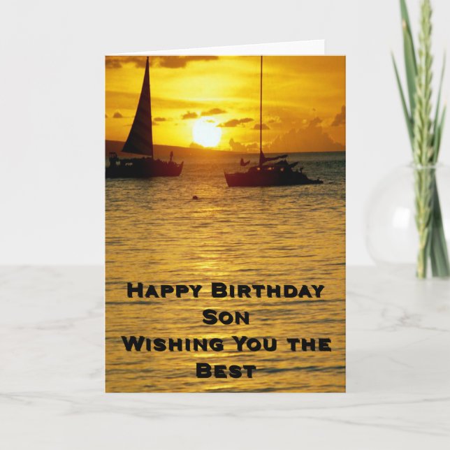 Sunset Ships Happy Birthday Son Karte (Vorderseite)