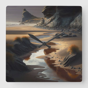 Sunset Shore Quadratische Wanduhr