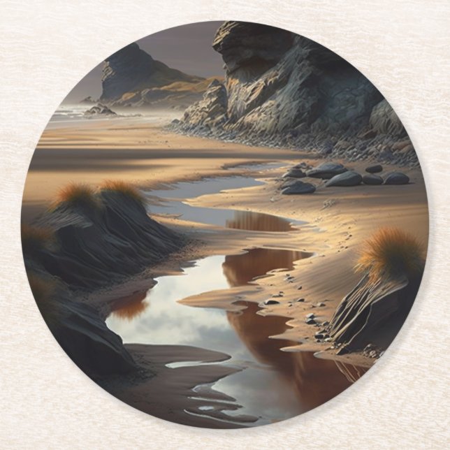 Sunset Shore Runder Pappuntersetzer (Vorderseite)