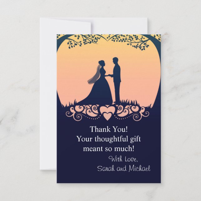 Sunset Silhouette Bride Groom Wedding Thank You Dankeskarte (Vorderseite)