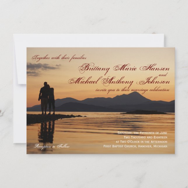 Sunset Silhouette Couple Lake Invitations de maria (Devant)