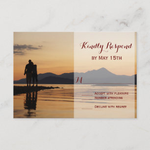 Sunset Silhouette Couple Lake Wedding RSVP Cards Karte