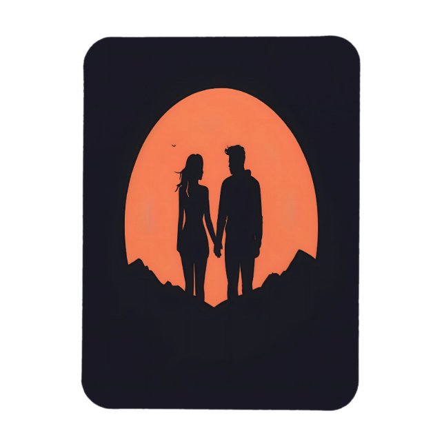 Sunset Silhouette Luple Minimalistische Liebe Art Magnet (Vertikal)