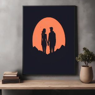 Sunset Silhouette Luple Minimalistische Liebe Art Poster