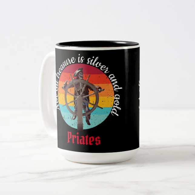 Sunset Skeleton Pirate Party Zweifarbige Tasse (Vorderseite Links)