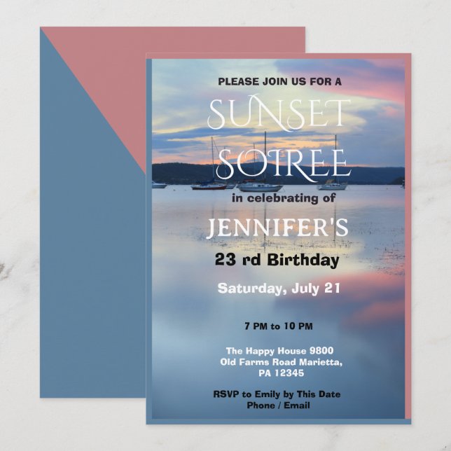 Sunset Soiree Geburtstagsfeier  Einladung (Vorne/Hinten)