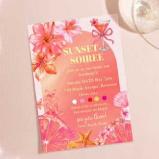 Sunset Soiree Rosa Schleife Cocktail Zitrus Geburt Einladung