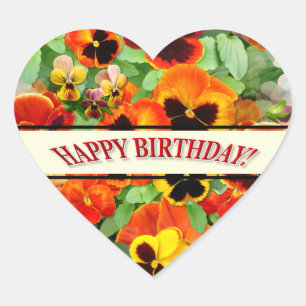 Sunset Stiefmütterchen Geburtstagsgrüße Herz-Aufkleber