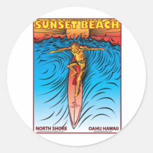 SUNSET STRAND HAWAII SURFEN RUNDER AUFKLEBER