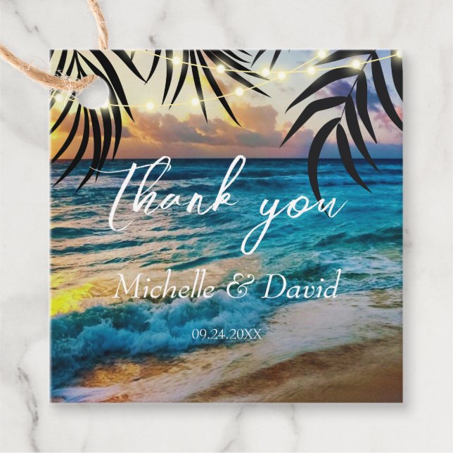 Sunset String Lights Beach Geschenkanhänger (Vorderseite)