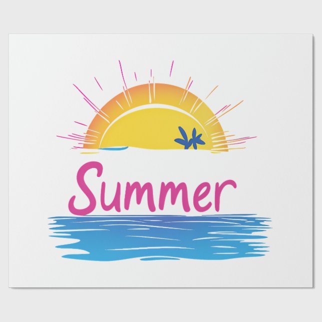 Sunset Summer Beach Illustration Geschenkpapier (Flach)