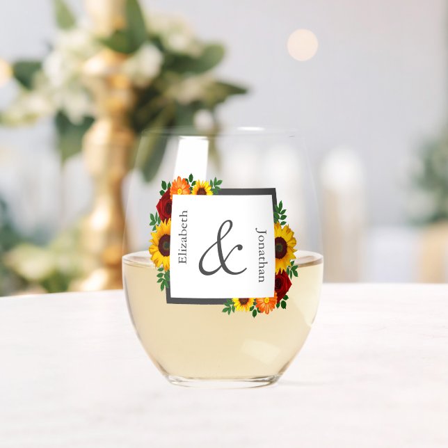 Sunset Sunflower Rose Floral Wedding Weinglas Ohne Stiel (Insitu (Hochzeit))