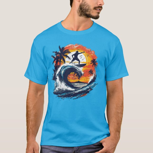 Sunset Surf Wave Graphic T-Shirt (Vorderseite)