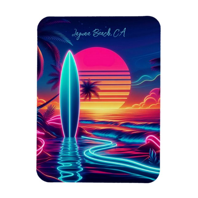 Sunset Surfboard Neon Lights- Magnet (Vertikal)