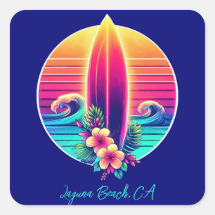 Sunset Surfboard Paradies- Quadratischer Aufkleber