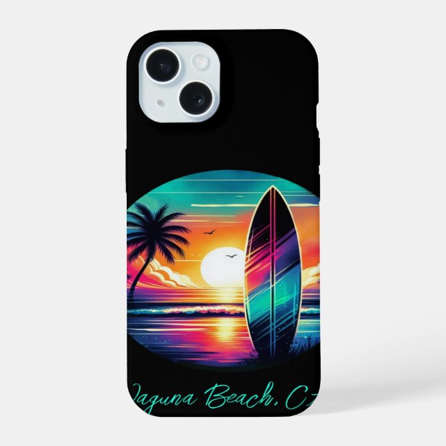 Sunset Surfboard Vibes iPhone 15 Hülle (Rückseite)