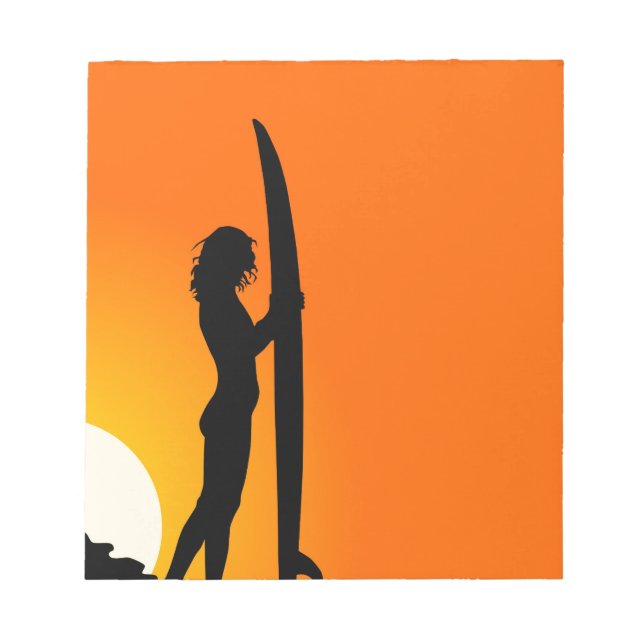 Sunset Surfer Girl mit Surfbrett Notizblock (Vorderseite)